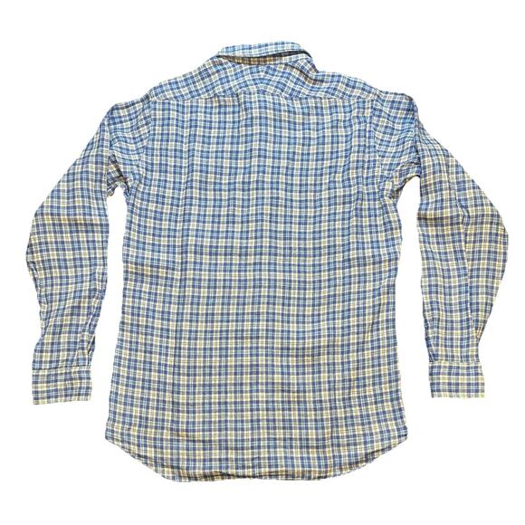 Proper Cloth Shirt Mens Large Blue Plaid Linen Button Down Long Sleeve Casual - Picture 3 of 7